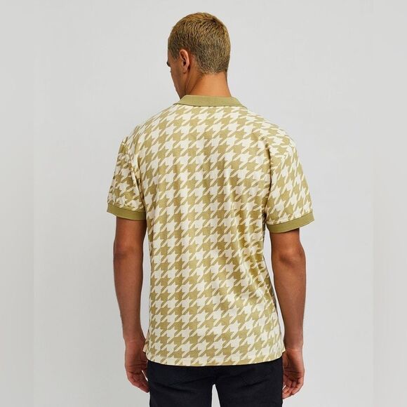Reason Herringbone Allover Print Polo In Khaki - Picture 6 of 6